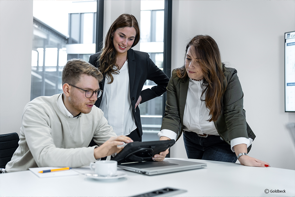 Gruppe von Mitarbeitern befinden sich in einem Meeting bei der Firma Goldbeck