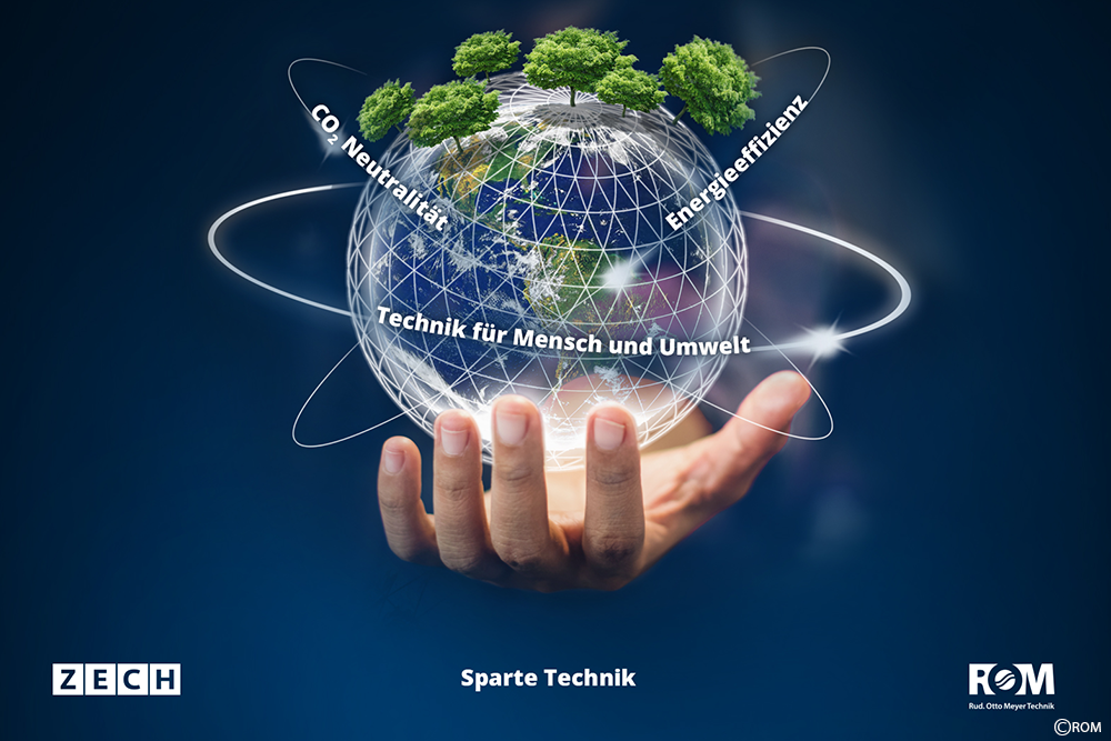 Hand hält eine Weltkugel auf der Bäume wachsen